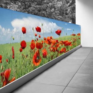 Lumal&eacute;a - Brise vue Trompe l'oeil - 80x220 cm - Coquelicots - Recto Imprim&eacute; / Verso BlancB&acirc;che Pleine - 100% d'occultation
