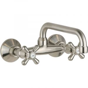 Gattoni Rubinetteria - Mitigeur d'&eacute;vier de cuisine mural couleur acier bross&eacute; avec bec en u Gattoni 7559/RENS acier inoxydable bross&eacute;