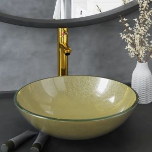 Design In - Vasque &agrave; poser Lavabo &Eacute;vier &agrave; poser Bac &agrave; laver de bain avec robinet et drain &agrave; poussoir Verre tremp&eacute; CVW41507