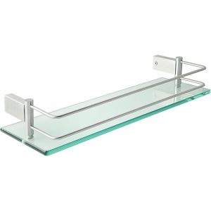 &Eacute;tag&egrave;res de Salle de Bain &Eacute;tag&egrave;re de Douche en Verre &Eacute;tag&egrave;re Murale Rangement Douche avec Tablette, Verre Tremp&eacute; Rectangulaire, Finition Bross&eacute;,