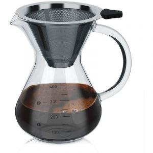 Beijiyi - Cafetière à verser, Filtre à Café Manuelle, Carafe en Verre Borosilicate, cafetière manuelle pour-over avec filtre permanent, 0,4 l