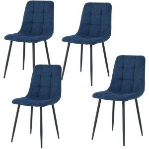 Casa Baoli - Lot de 4 chaises cleo tissu bleu pieds métal