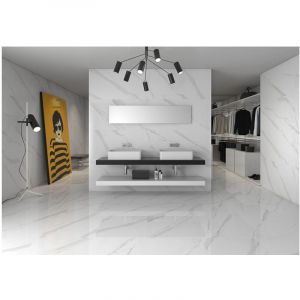 Carrelage grès cérame effet marbre BLANC STATUARY 120x120 cm Blanc - Naturel - boîte de 1.44 m2