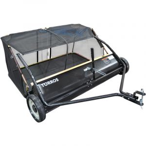 Torros - Balayeuse &agrave; gazon et ramasseur de feuilles &agrave; brosses tractable - Largeur de 122 cm - Bac de 413 litres GV040