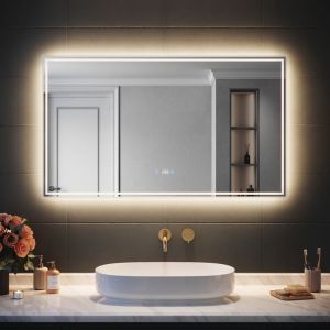 Sirhona - Miroir led Salle de Bain Bluetooth 120x70cm - Miroir Lumineux avec Anti-buée, Affichage de l'Heure et Température,trois températures de
