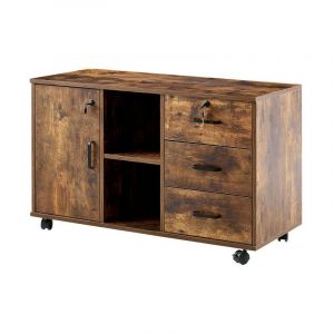 Clipop &ndash; Caisson verrouillable &agrave; 3 tiroirs &ndash; Meuble de rangement bureau 90x40x57 cm &ndash; Panneau MDF &ndash; Design industriel marron &ndash; Support imprimante A4
