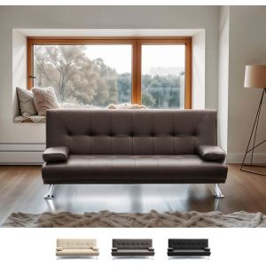 Clic Clac convertible canap&eacute; 2 Places accoudoirs en similicuir Olivina - Marron