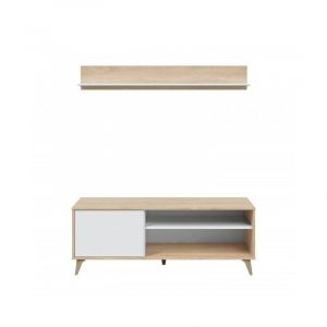 Abitare - Mur tv 135 cm blanc mat et chêne – Nuoro