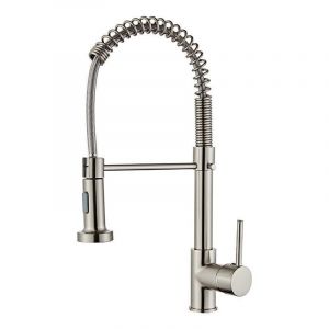 Robinet Cuisine, Mitigeur Cuisine Avec Douchette Pivotant à 360° d'Évier à Arc Élevé Pulvérisateur Escamotable 2 Modes, Acier Inoxydable