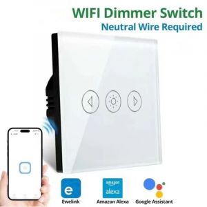 Interrupteur Tactile Dimmer, Interupteur Intelligent WiFi Variateur avec lumières LED, Nécessite Un Fil Neutre, Interrupteur Mural en Verre, 1 Gang 1