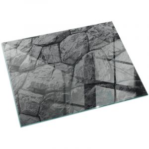 Plaque Rectangulaire en verre tremp&eacute; de sol imprim&eacute;e sous chemin&eacute;e style loft et industriel Motif pierre naturelle 60x40 cm