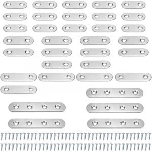 Shining House - 35 Pièces Equerre Plate, Argent Équerre de Fixation, Equerre Inox Livré avec 80 vis, Equerre Metal Convient pour Réparer et Fixer des