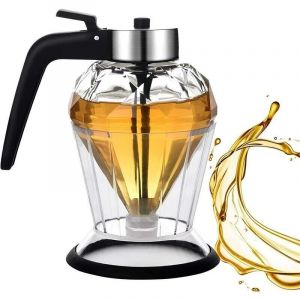 Distributeur dhuile, bouteille en verre dhuile dolive press&eacute;e au diamant avec si&egrave;ge de rangement, verseur dhuile sans goutte pour la cuisine (200 ml)