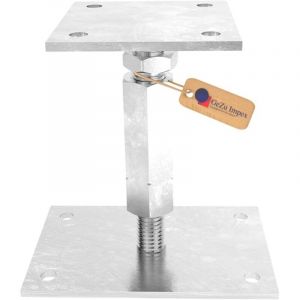 Pied de poteau carr&eacute; r&eacute;glable galvanoplastie 100 x 160 mm &ndash; hauteur ajustable 120 &agrave; 160 mm avec platine bois pour cl&ocirc;tures &ndash; GeZu Impex