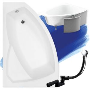 Baignoire Bain d'angle 130x85 Gauche avec des panneaux en polystyr&egrave;ne + appui-t&ecirc;te, Siphon de bain et pieds - Set 5en1 - Fabriqu&eacute; en ue Badland rima