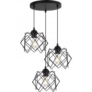 Lampe À Suspension Stella 3-Abat-Jour Noir Plat E27