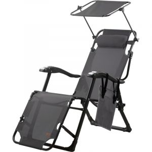 Chaise longue avec toit, Anthracite, Chaise longue de camping avec bras rouleaux de massage, Chaise longue de jardin - Campfeuer
