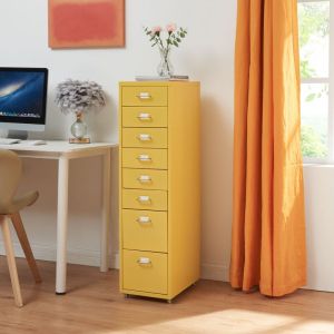 [en.casa] - Caisson de bureau Kökar à roulettes avec 8 tiroirs 109 x 28 x 41 cm jaune