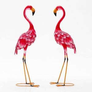 Costway - Statue de Flamant Rose Lot de 2 pour Jardin Cadre en Métal Imperméable Plumes de Couleur Dégradée Animaux Realiste