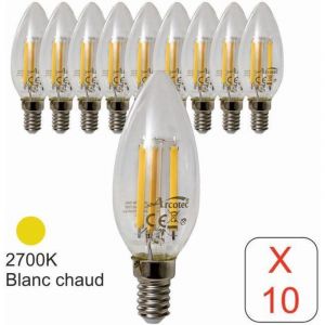 10 ampoules LED &agrave; filament flamme E14 6W 2700K, LED e14 &agrave; visser
