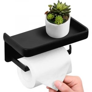 Porte Papier Toilette, Mural Support Papier Rouleau Aluminium Derouleur Papier WC avec &Eacute;tag&egrave;re de Rangement Noir