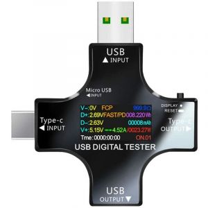 Testeur USB Multim&egrave;tre USB C Meter de Courant et de Tension 3.3-30V 0-5.1A Tester 2 en 1 Voltmetre Amperemetre Capacit&eacute; Alimentation Wattm&egrave;tre