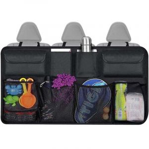 Noir) Sac de rangement pour coffre de voiture, sac de rangement pour coffre de voiture avec 9 poches, sac de coffre de voiture avec élastique solide