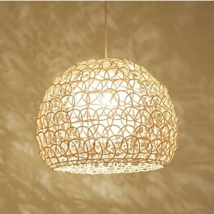 Aiducho - Lustre Double Rotin Suspension En Osier E27 Luminaire Suspendu Plafond Abat-Jour En Rotin Luminaire DéCoratif Pour Jardin, Salle à Manger,