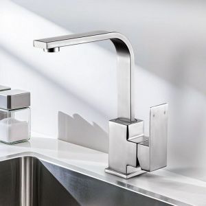 360 &deg; Robinet Evier de Cuisine Pivotant &agrave; , Mitigeur Monocommande en Acier Inox Robinetterie Cuisine Bec Forme de L Nickel Bross&eacute;