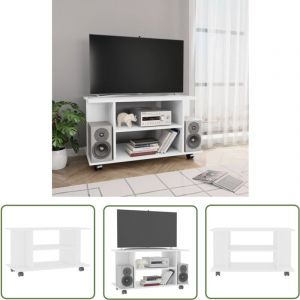 Meuble tv avec roulettes blanc 80x40x45 cm bois d'ingénierie - Meuble Tv - Meuble Téléviseur - Rangement Tv - Unité Tv - Support Tv - The Living Store