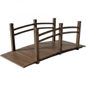 Relaxdays Pont de jardin avec garde-corps, sapin, pour bassin, H x L x P: 55 x 150 x 67 cm, 150 kg, pont en bois, brun