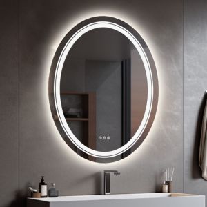 Miroir Salle de Bain LED Ovale avec &Eacute;clairage Int&eacute;gr&eacute; Miroir Mural Lumineux Anti-bu&eacute;e avec Lumi&egrave;re Blanche Froid / Banche Chaud - 60x80 cm