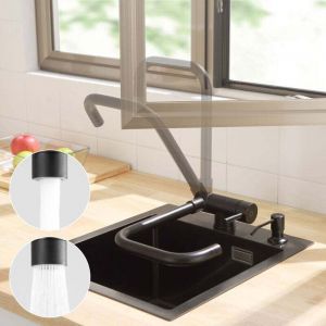 Mitigeur Cuisine Rabattable Noir Robinet Cuisine Pliable avec 2 Jets aux Choix Mitigeur de Cuisine Sous Fen&ecirc;tre avec Bec Orientable 360&deg; Robinetterie