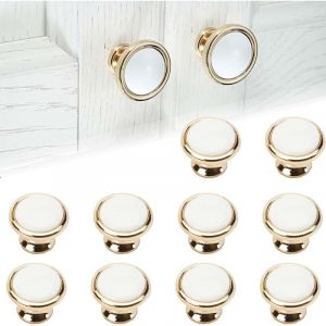 Poign&eacute;es de meubles de cuisine, 10 poign&eacute;es de meubles dor&eacute;es, boutons de tiroir, boutons de meubles en or blanc pour tiroirs et coiffeuses
