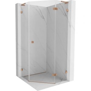 Lunar l cabine de douche pentagonale pivotante droite 100x100 cm, transparent, cuivre bross&eacute; - 831L-100P-100L-65-00-P - Mexen