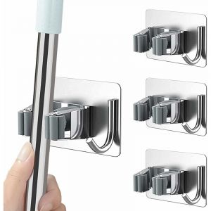 Jusch - Porte-balai Mural,en Acier Inoxydable,Adhésif Mop Support Avec Crochets,Placard à Balais Multifonction Pour Cuisine,Jardin,Salle de