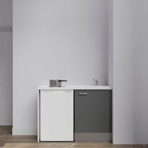 Cuisibane - Kitchenette K08L-PT - 120 cm avec plan de travail et évier - emplacement frigo Façade Gris - Plan Blanc - Evier Blanc