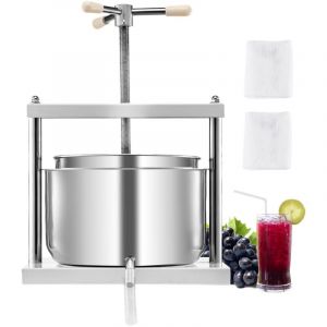 VEVOR Pressoir a Fruits Manuel 12 L, Presse a Vin avec 2 Barils en Acier Inoxydable, avec Poignee Triangulaire, Nettoyage Facile, Presse a Jus,