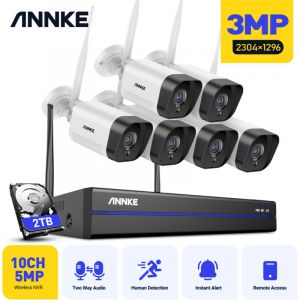 8CH Kit de Vid&eacute;osurveillance Sans Fil 5MP nvr 4X3MP WiFi Cam&eacute;ras Vision Nocturne Kit Vid&eacute;o Surveillance WiFi Syst&egrave;me 2 To - Annke