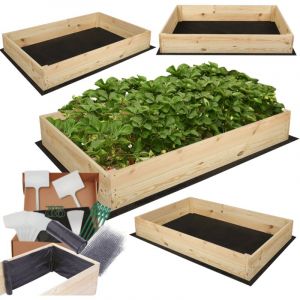 MODO24 Carr&eacute; potager ZP06 sur&eacute;lev&eacute; en bois de pin massif pour jardin et terrasse, 18x120x60 cm, naturel