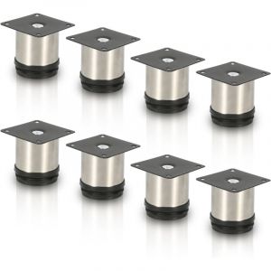Swanew Lot de 8 Pieds de meubles ajustable ±15mm base ronde Moderne Pieds de Armoire pour Table Hauteur 50mm Inox