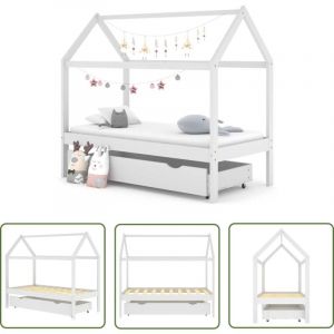 Cadre de lit enfant avec tiroir blanc bois pin massif 80x160 cm - Lit Bébé - Lit Enfant - Mobilier Enfant - Meuble Design Enfant - Lit Coffre - The