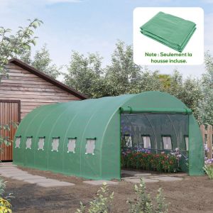B&acirc;che de Rechange Serre Tunnel 18 m&sup2;, b&acirc;che 6 x 3 x 2 m PE Anti-UV imperm&eacute;able 12 fen&ecirc;tres + Porte Enroulable zipp&eacute;e vert