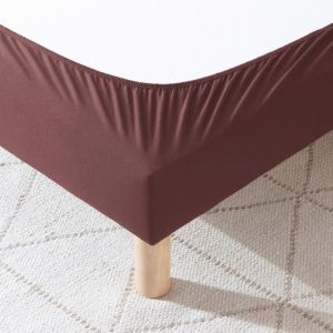 Cache-sommier coton jersey marron 120x190 &agrave; 130x200