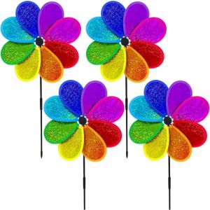 Lot de 4 carillons à Vent en Forme de Fleur 30 cm Arc-en-Ciel Moulin à Vent pour pelouse éolienne Cour Jardin terrasse Balcon Décoration de Jardin