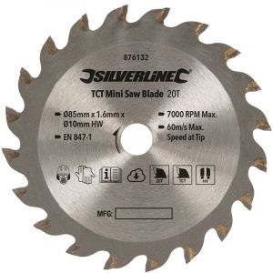 Lame de mini-scie tct &oslash; 85 mm - al&eacute;sage 10 mm - 20 dents Silverline 876132