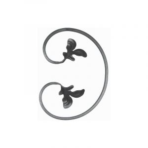 Volute en C double feuilles - Hauteur 205mm Largeur 150mm plat de 12x6mm - Fer forgé - À souder - DECO FER FORGE