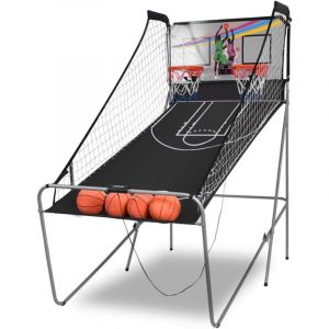 Costway &ndash; Panier de basket pliable double avec 4 ballons &ndash; Structure en m&eacute;tal solide &ndash; Affichage &eacute;lectronique &ndash; Dimensions 202x107x205cm
