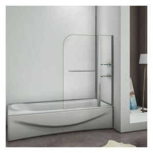 Pare baignoire 100x140cm paroi de douche pivotante à 240 degré securit avec porte-serviette