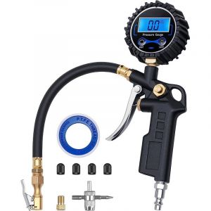 Manom&egrave;tre num&eacute;rique pour pneus avec gonfleur, mandrin d'air et compresseur de 250 PSI, accessoire robuste avec coupleur &agrave; connexion rapide,